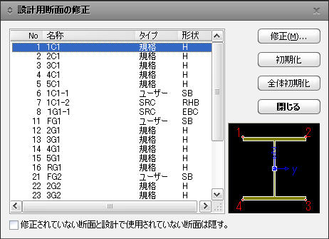 設計用断面の修正