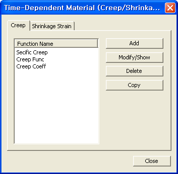 Time Dependent Material (Creep/Shrinkage) Function