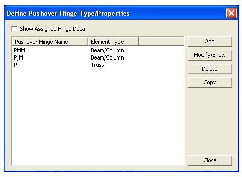 Define Pushover Hinge Properties