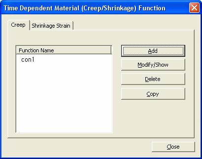 Time Dependent Material (Creep/Shrinkage) Function
