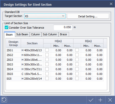 Design Settings for Steel Section