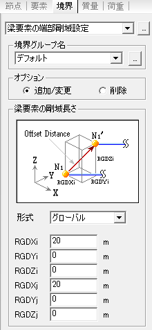 梁要素の端部剛域設定