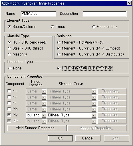 Define Pushover Hinge Data Type