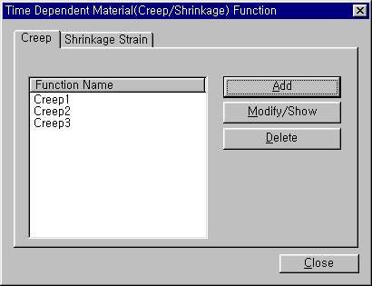 Time Dependent Material(Creep/Shrinkage) Function