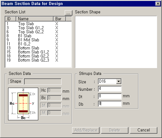 Beam Section Data for Design