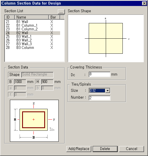 Column Section Data for Design