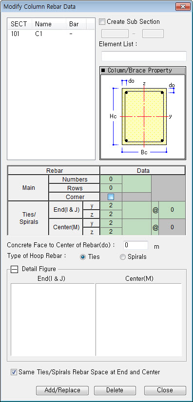 Modify Column Rebar Data