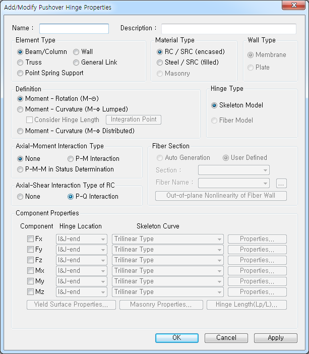 Define Pushover Hinge Properties