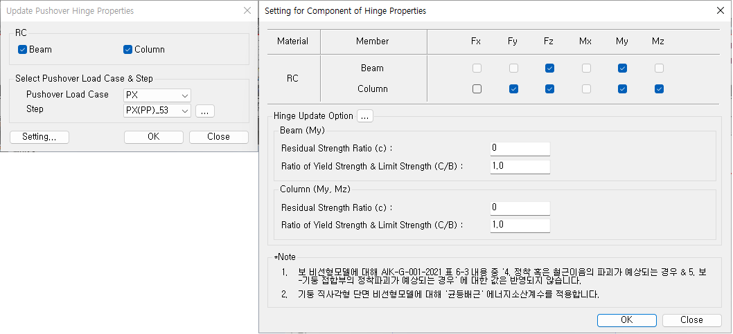 Update Pushover Hinge Properties (AIK)