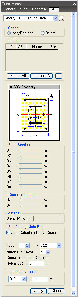 Modify SRC Column Section Data